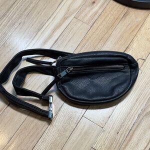 Black pebbled Leather Crossbody Bag